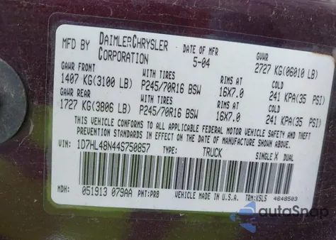 2004 Dodge Dakota Slt from USA, damaged, VIN 1D7HL48N44S750857